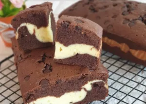 Chocolate and Chocolate Chip Cake with a heavenly Cream Cheese Swirl