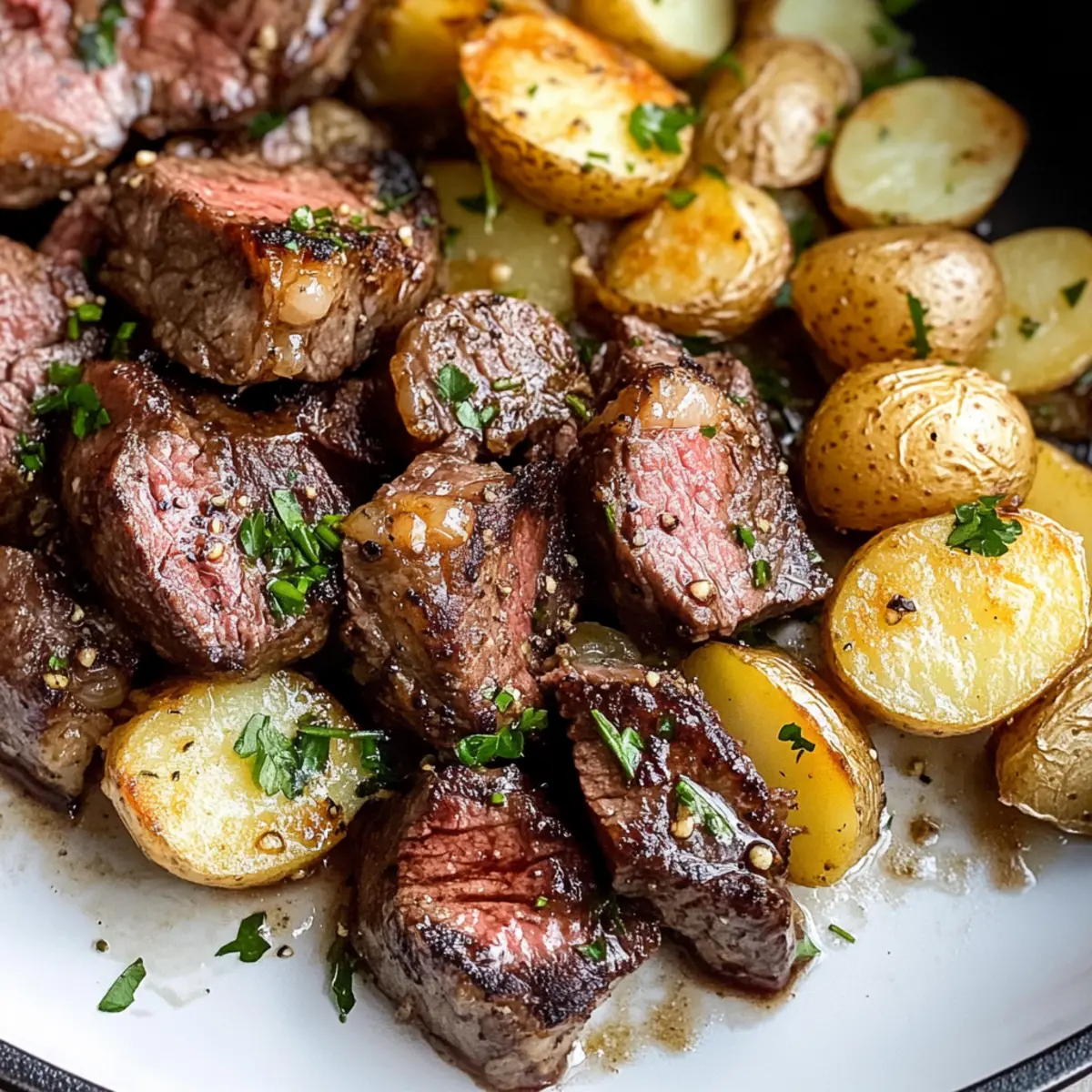 Juicy Garlic Butter Steak Bites and Crispy Potatoes Delight