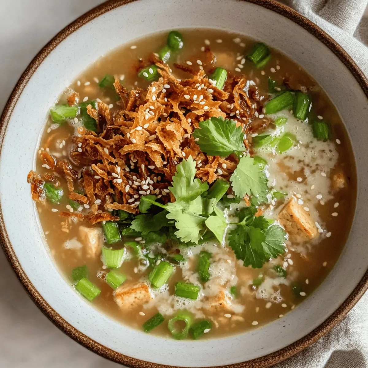 Ginger Miso Brothy Soup with Crispy Sesame Tofu Delight