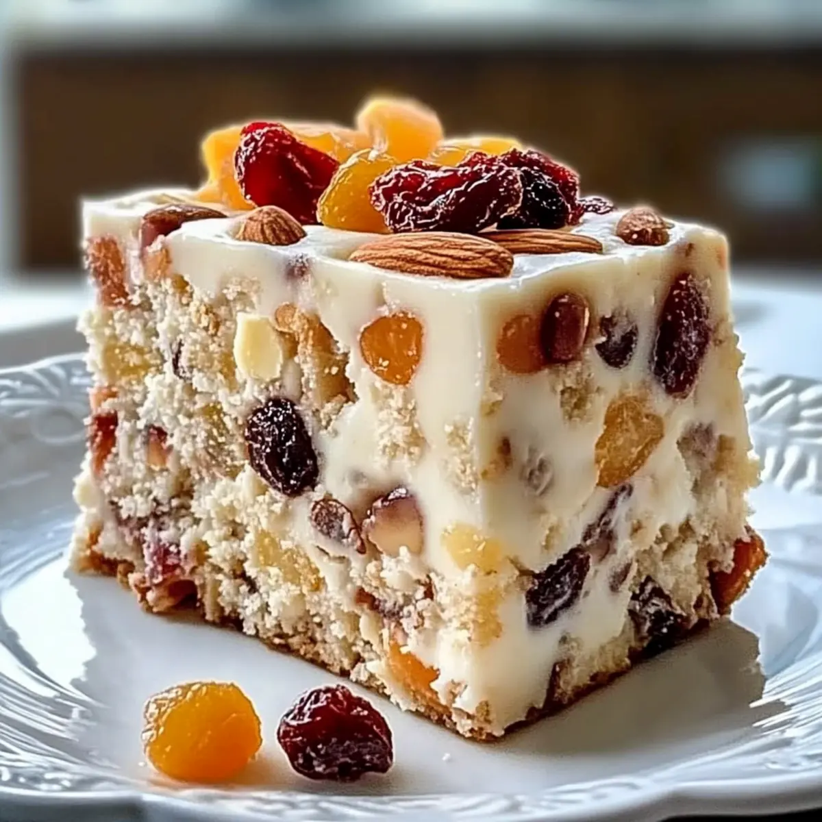 Deliciously Moist White Fruitcake Loaded with Dried Fruits