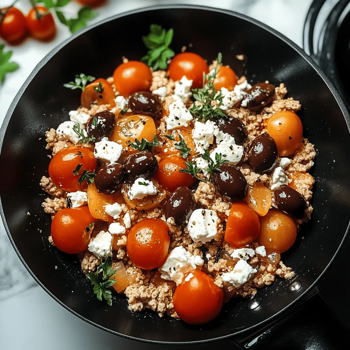 Mediterranean Keto Ground Chicken Skillet with Olives and Feta Bliss