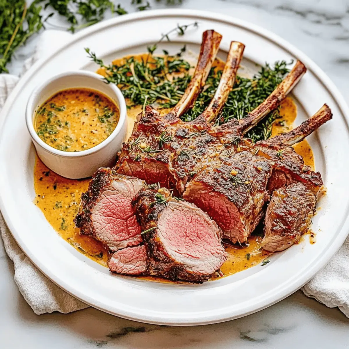 Garlic and Rosemary Crusted Rack of Lamb with Mint Sauce Delight