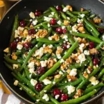 Lemon Butter Green Beans with Cranberries Walnuts and Feta