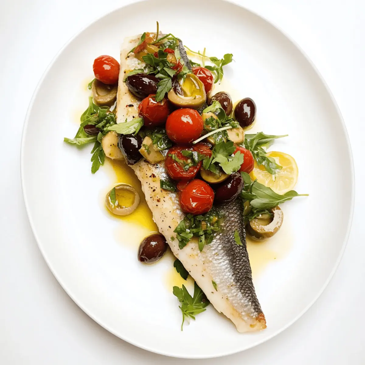 Pan-Seared Branzino with Zesty Olive Tomato Relish Delight