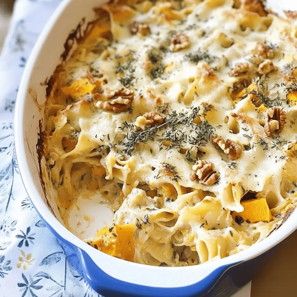 Creamy Roast Pumpkin, Herb & Walnut Pasta Bake Delight