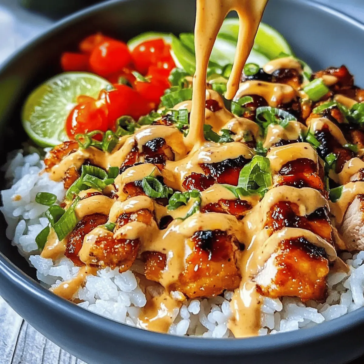 Delicious Sweet Chili Chicken Bowl with Coconut Lime Drizzle