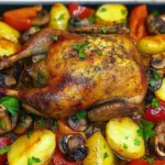 Roast Duck in Wine with Potatoes, Peppers and Mushrooms