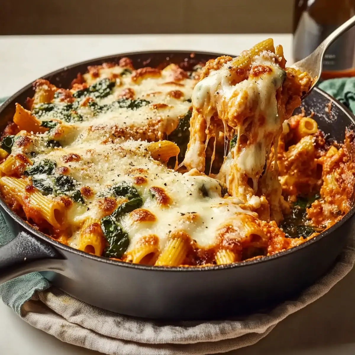 Skillet Baked Penne with Spinach: Comfort Food Made Easy