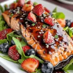Strawberry Balsamic Glazed Baked Salmon Salad