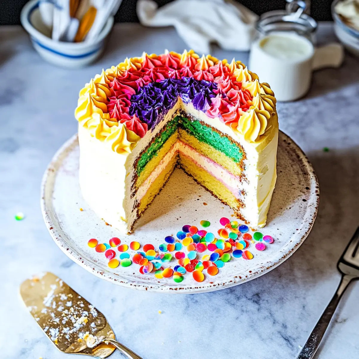 Delight in Every Bite of Vanilla Almond Rainbow Petal Cake