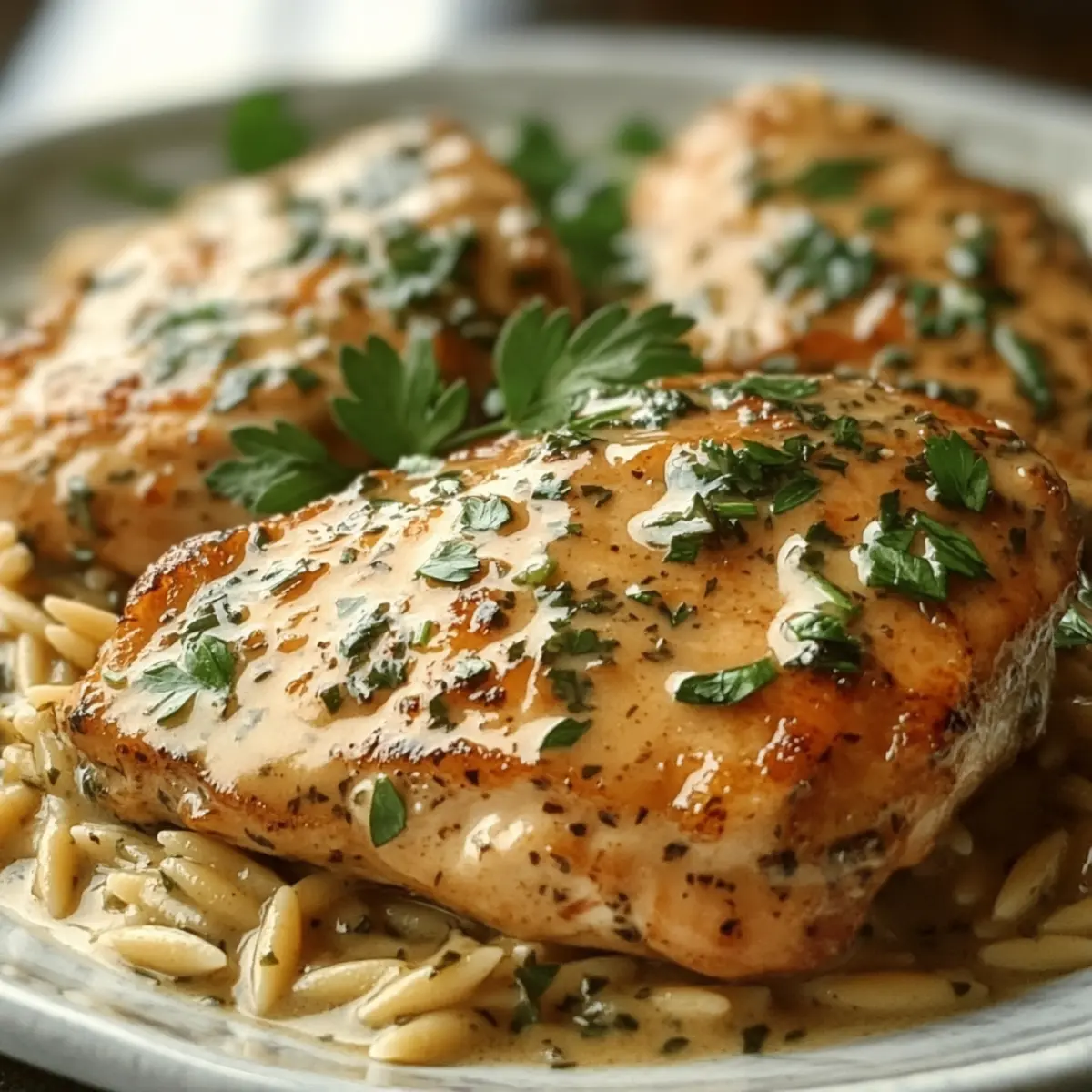 Savory Slow Cooker Mustard Herb Chicken with Orzo Delight