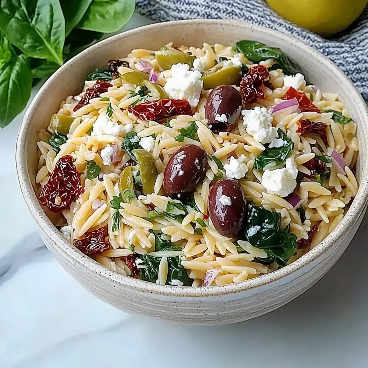 Bright & Zesty Orzo Pasta Salad with Feta and Sun-Dried Tomatoes