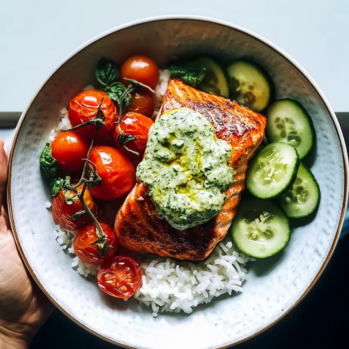 Savory Salmon with Basil Sauce and Tomato Salad Bliss