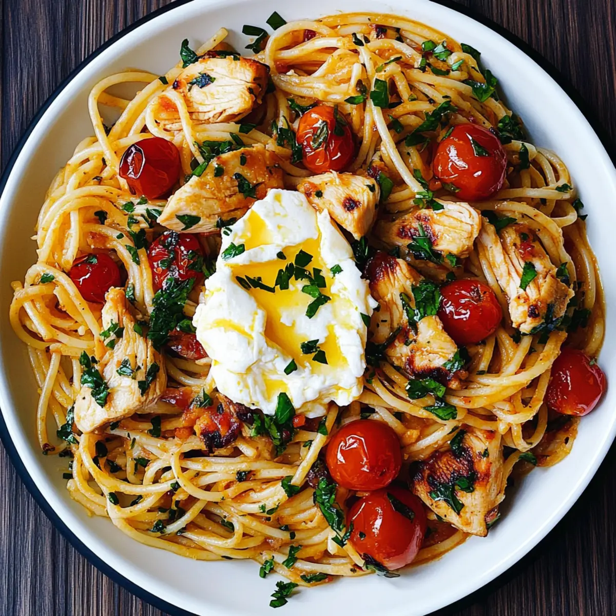 Chicken Spaghetti with Burrata and Lemon Butter Garlic Sauce Bliss