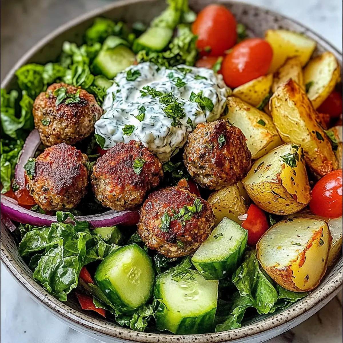 Delicious Greek Meatball Bowl for a Taste of the Mediterranean