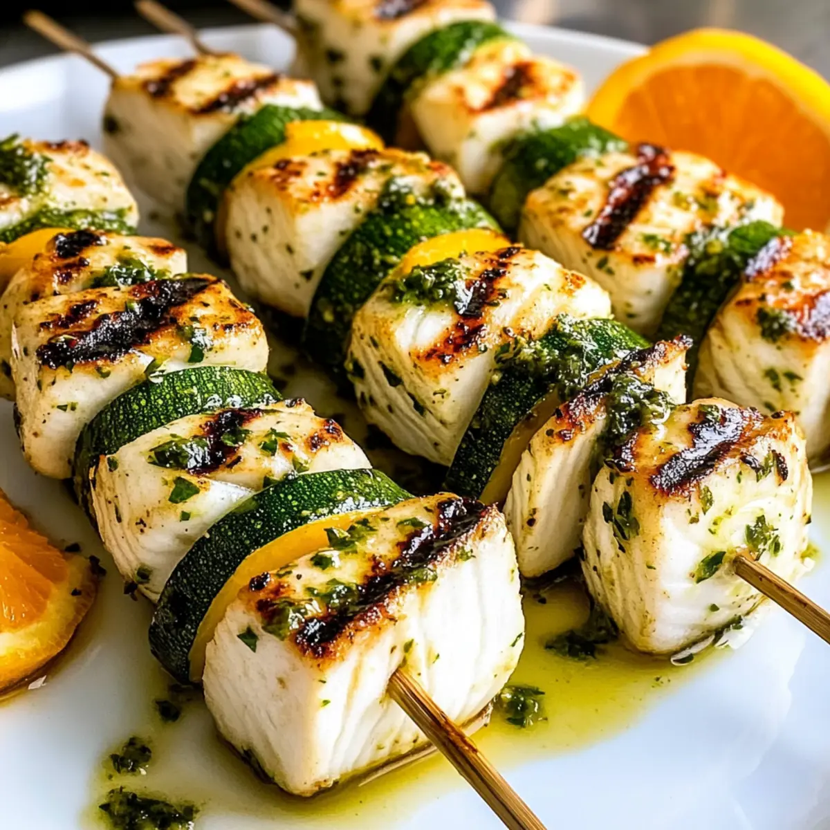 Grilled Halibut Skewers with Orange Chimichurri Delight