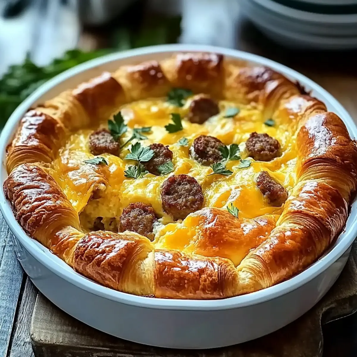 Decadent Overnight Croissant Breakfast Casserole Delight