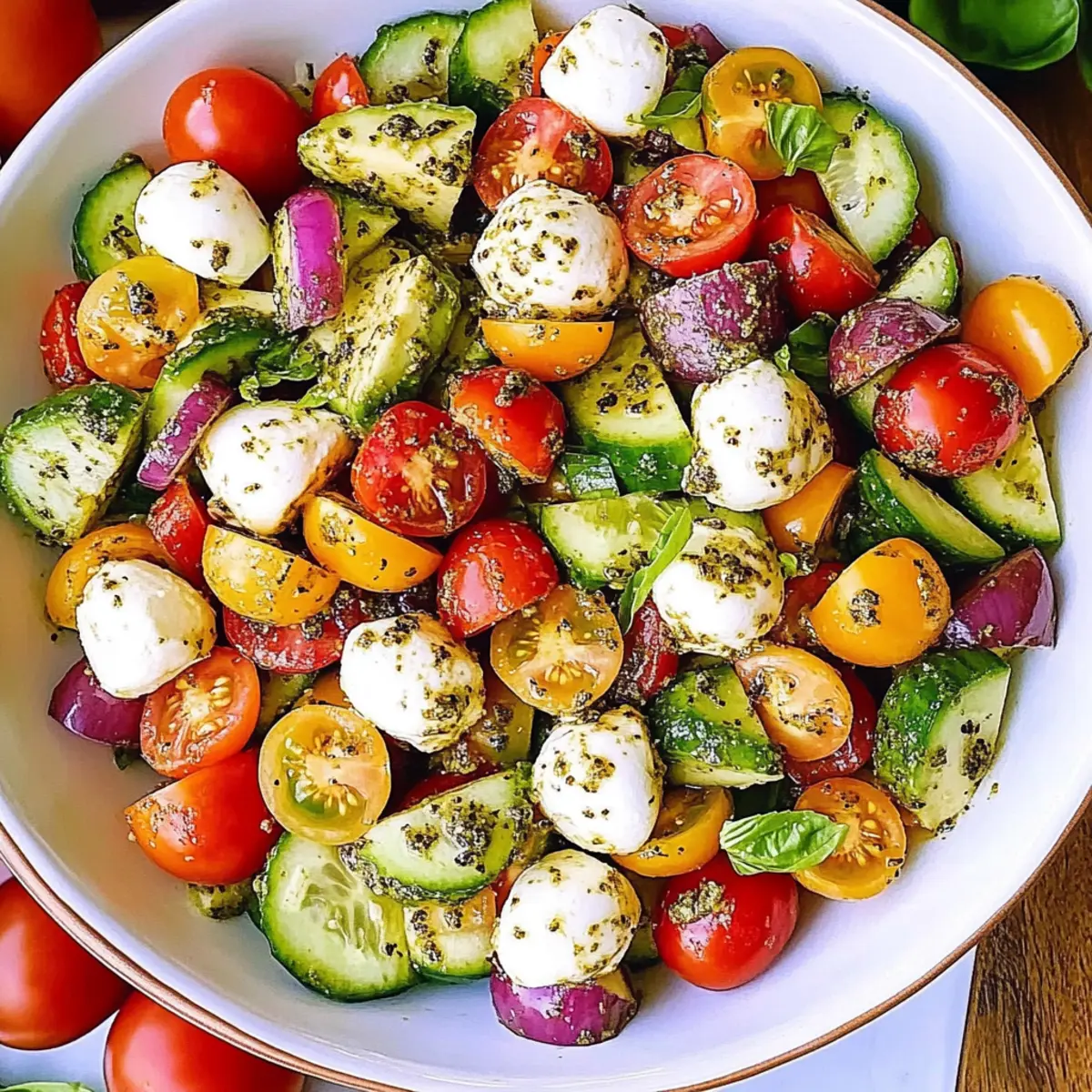 Fresh Tomato Cucumber Avocado Salad with Mozzarella Bliss