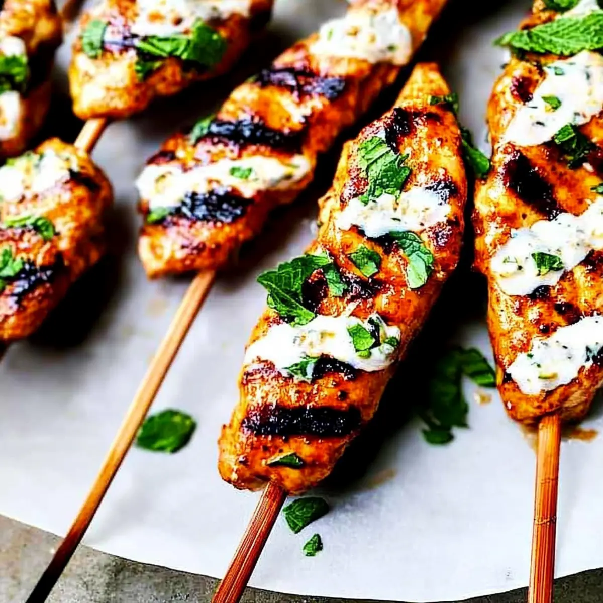 Savor Honey Harissa Chicken Skewers with Garlic Mint Sauce