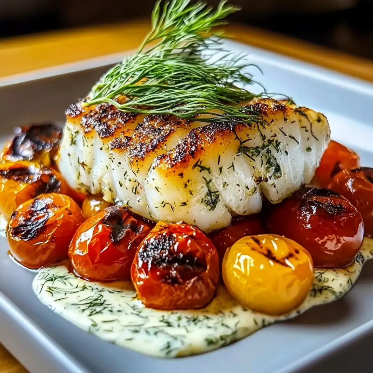 Grilled Cod with Roasted Tomatoes & Creamy Dill Sauce Delight