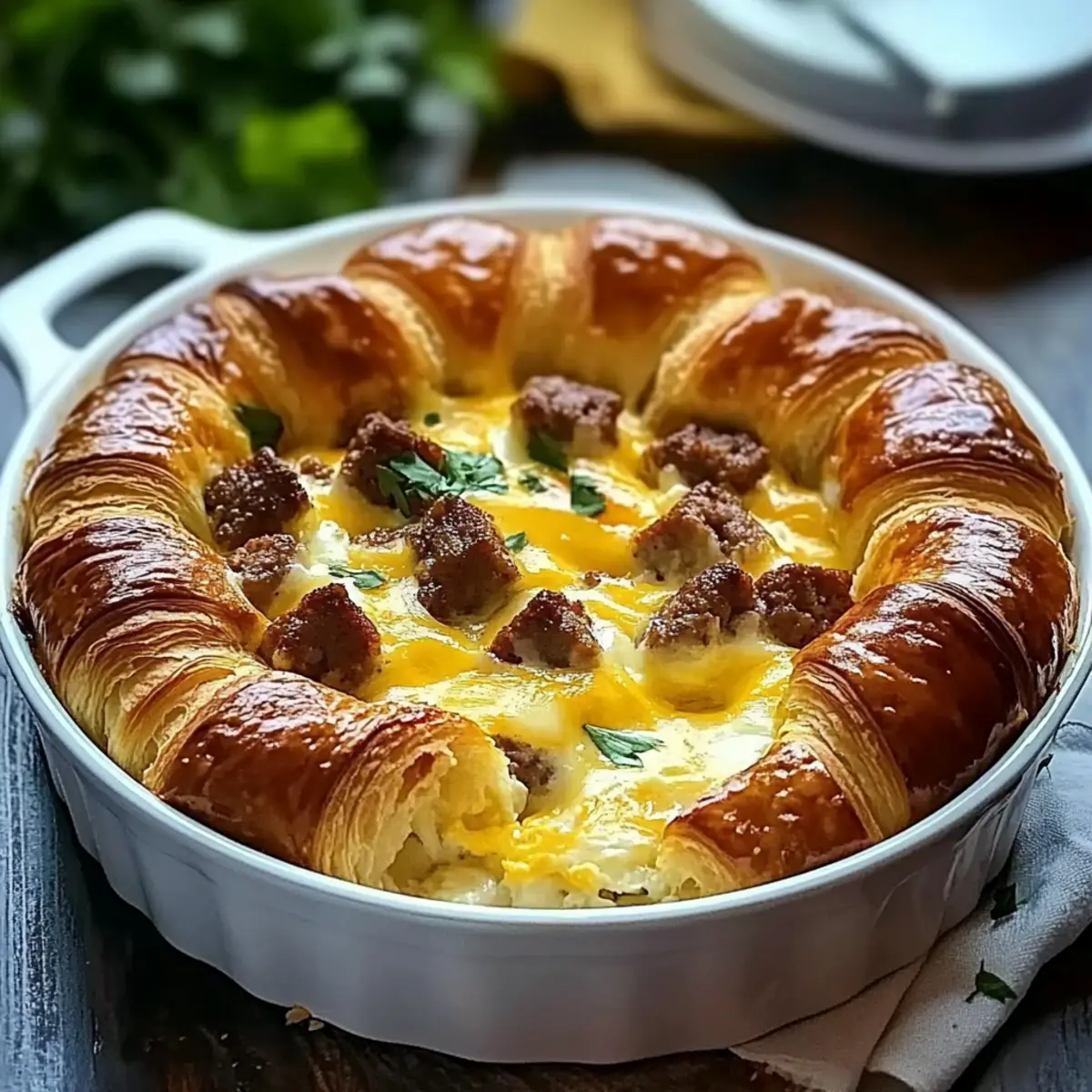 Decadent Overnight Croissant Breakfast Casserole Delight
