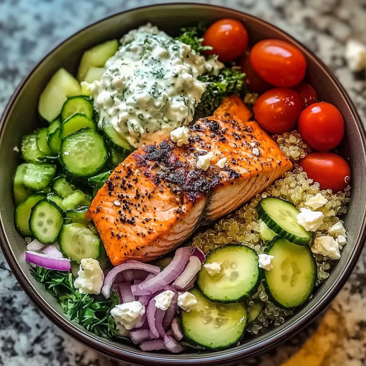 Savory Mediterranean Salmon Bowl Bursting with Flavor