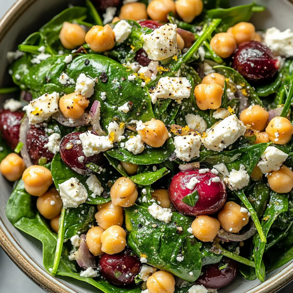 Chickpea Spinach Feta Salad with Lemon Vinaigrette Bliss
