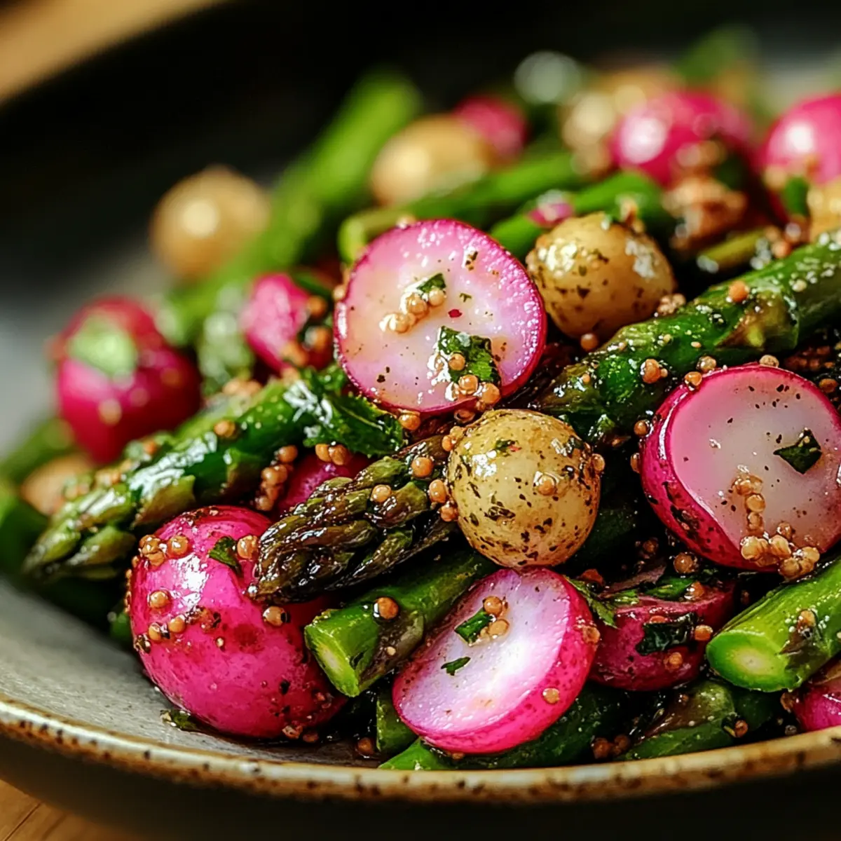 Roasted Asparagus and Radishes with Mustard Vinaigrette Delight