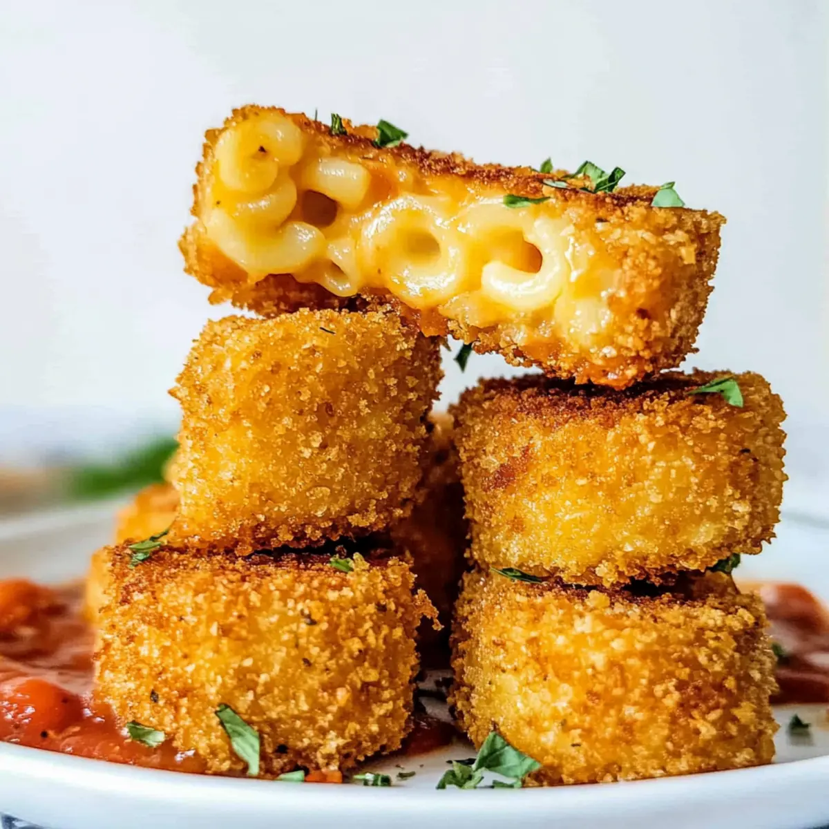 Fried Mac and Cheese Bites with Sweet Basil Marinara Bliss