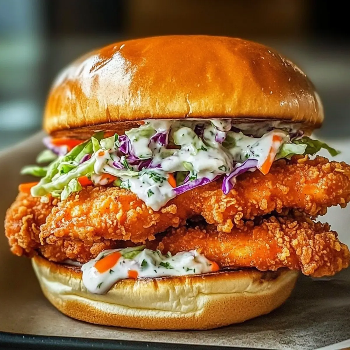 Savor the Crunch: Crispy Buffalo Chicken Sandwich with Ranch Slaw