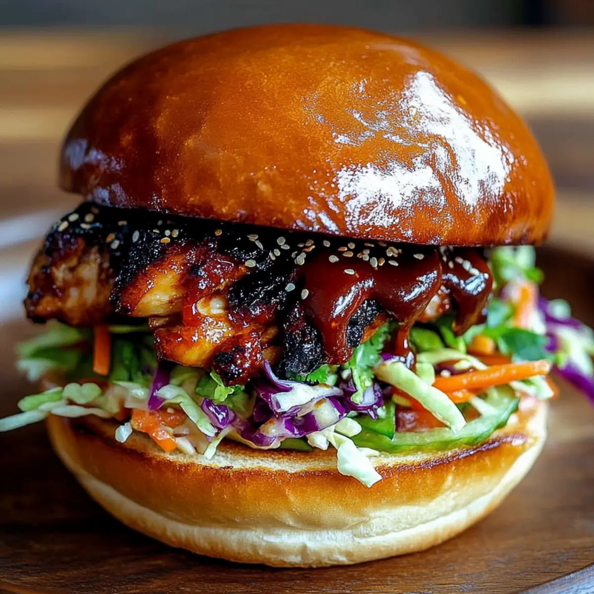Korean BBQ Chicken Sandwich with Zesty Cabbage Slaw Delight