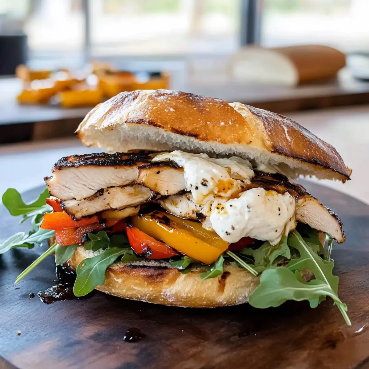 Grilled Chicken Sandwich with Burrata Cheese & Sweet Peppers Bliss
