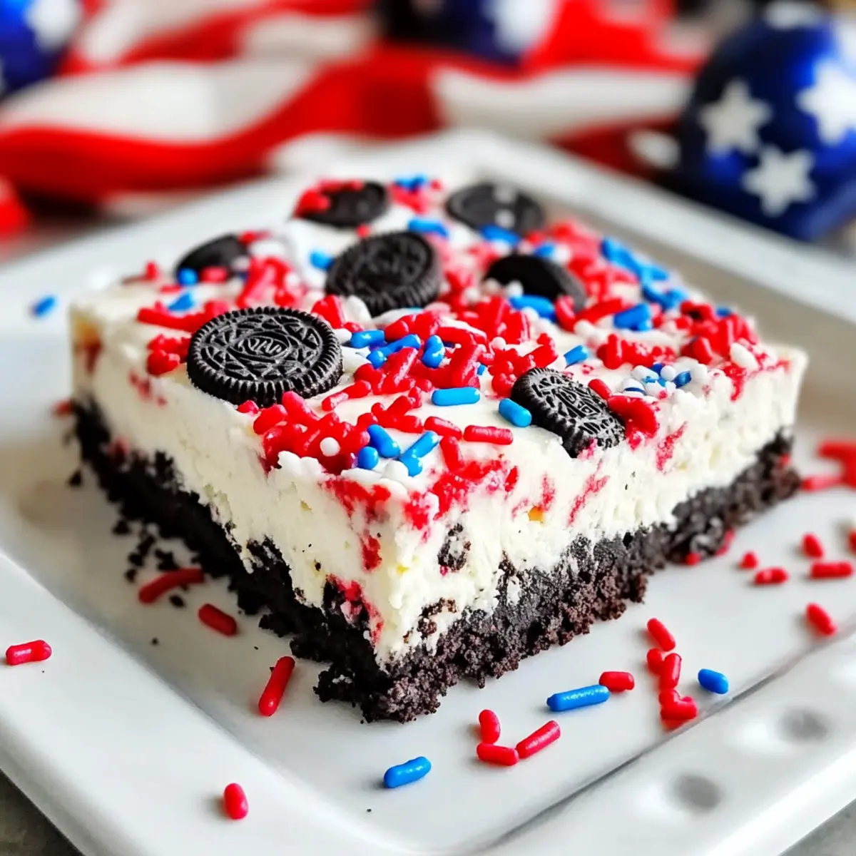 No-Bake Fireworks Oreo Cheesecake Bars for Easy Summer Fun