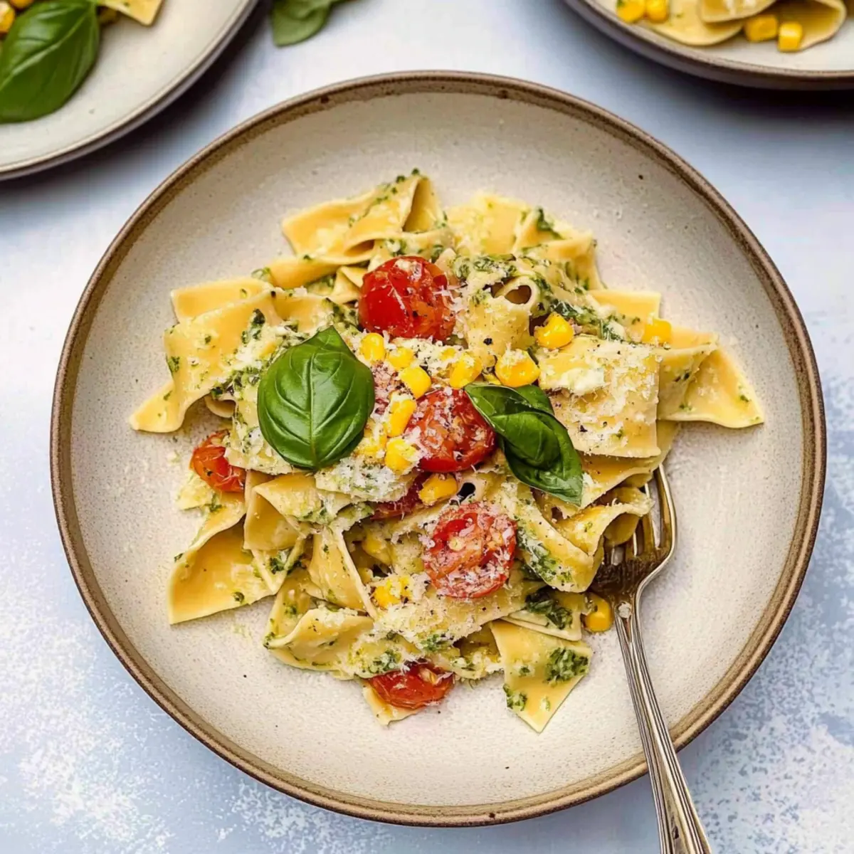 Pappardelle Pasta with Corn & Basil Cream Sauce Bliss