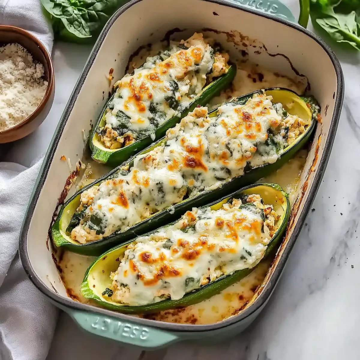 Keto Chicken and Spinach Stuffed Zucchini Boats for Easy Dinner