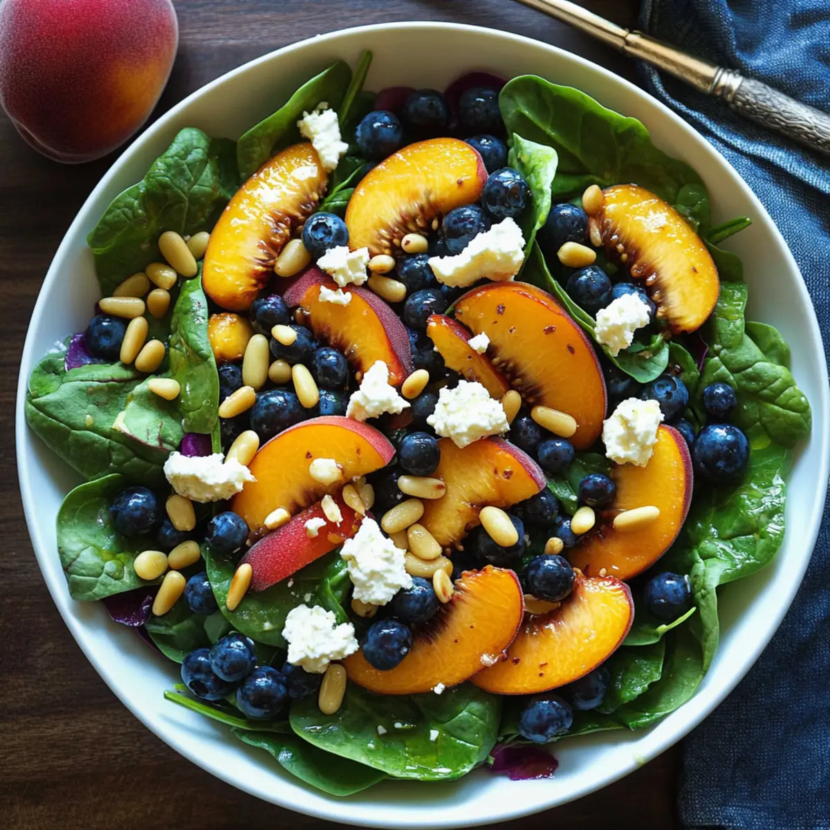 Peach Salad with Spinach, Blueberries, and Feta for Summer Bliss