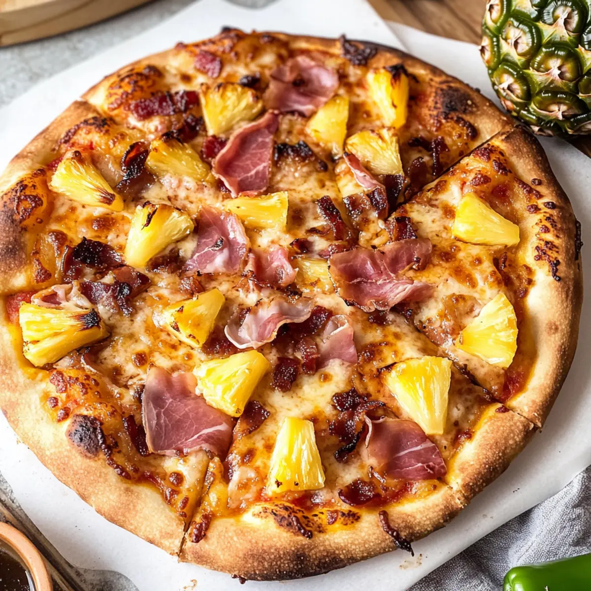 Gourmet Hawaiian Pizza with Caramelized Pineapple Bliss
