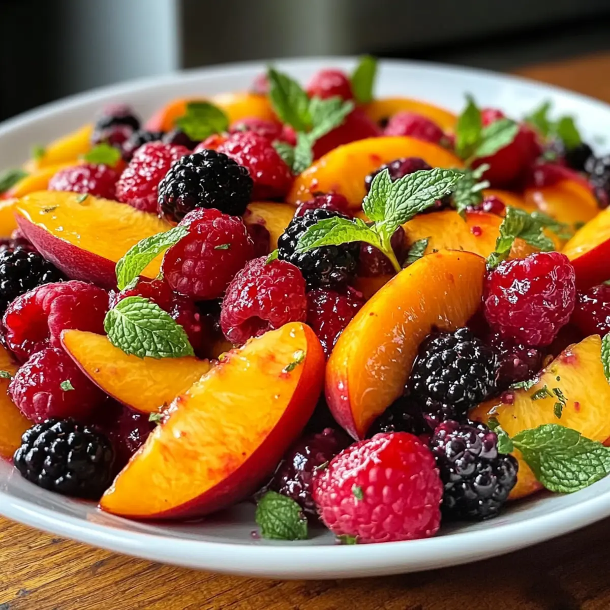 Delightful Summer Peach Salad with Fresh Berries & Mint