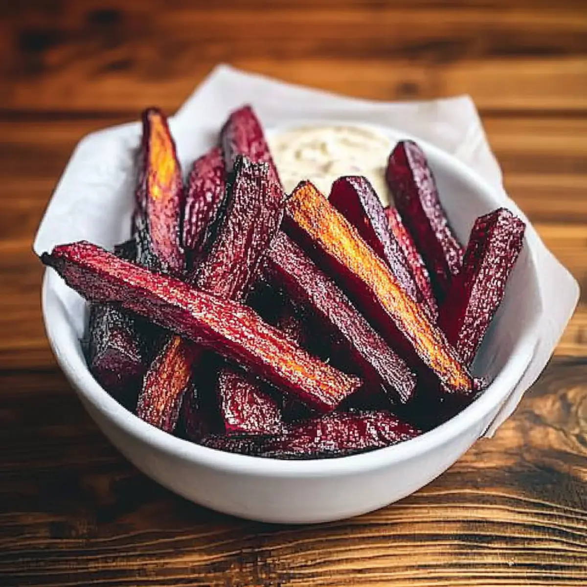 Oven Baked Beet Fries with Spicy Aioli for Guilt-Free Snacking