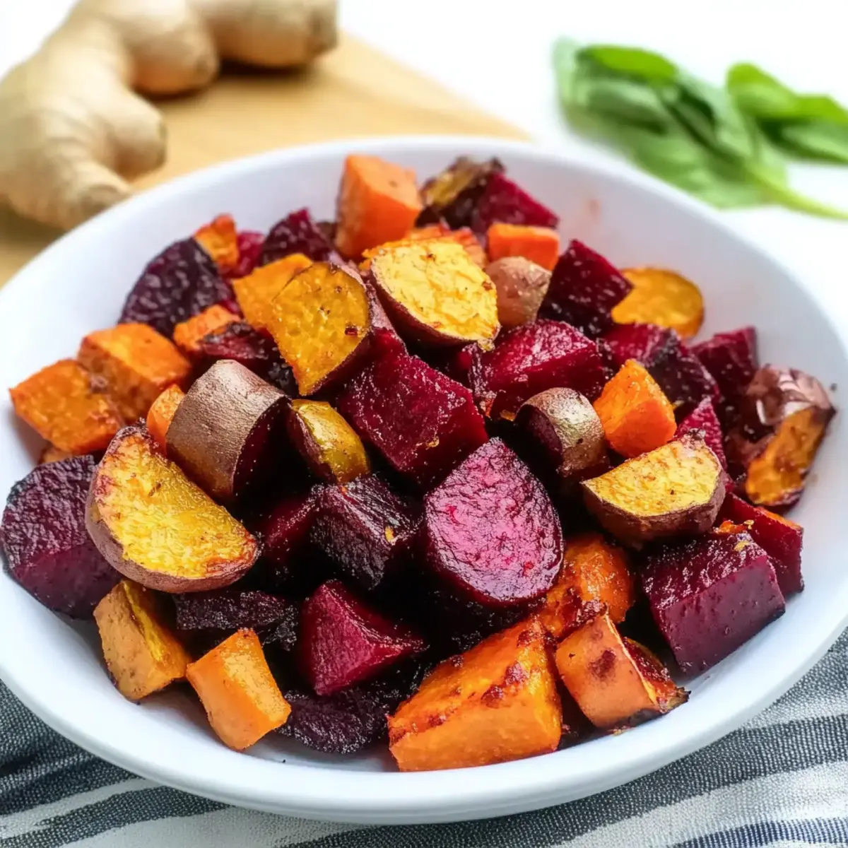 Roasted Beets and Sweet Potatoes with Orange and Ginger Bliss